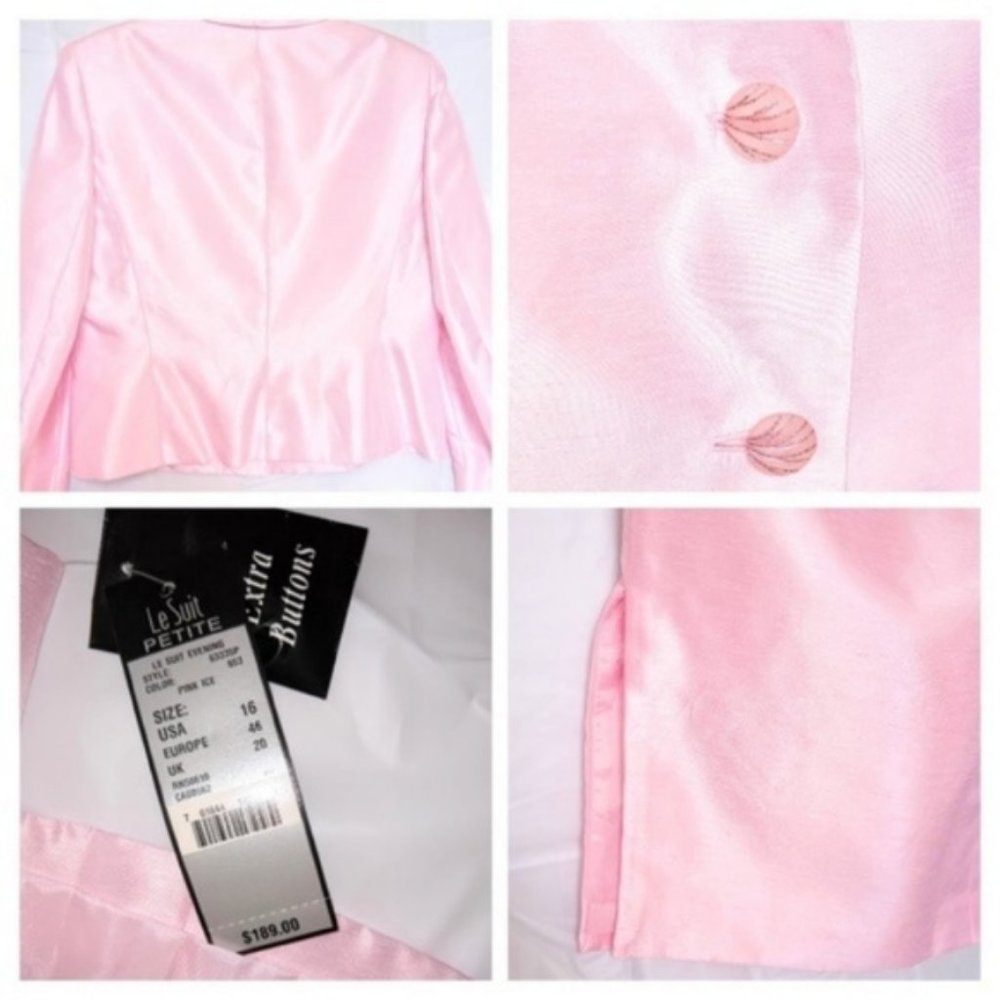 NWT Le Suit Satin Pink Blazer Skirt Set 16 P - Picture 5 of 8